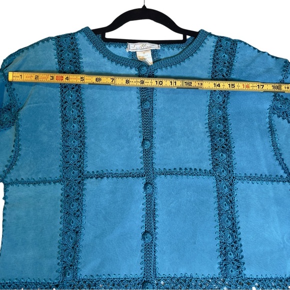 S.M.H Vintage Suede Paneled Crocheted Boho Western Festival Y2K Blazer Coat - Picture 12 of 15